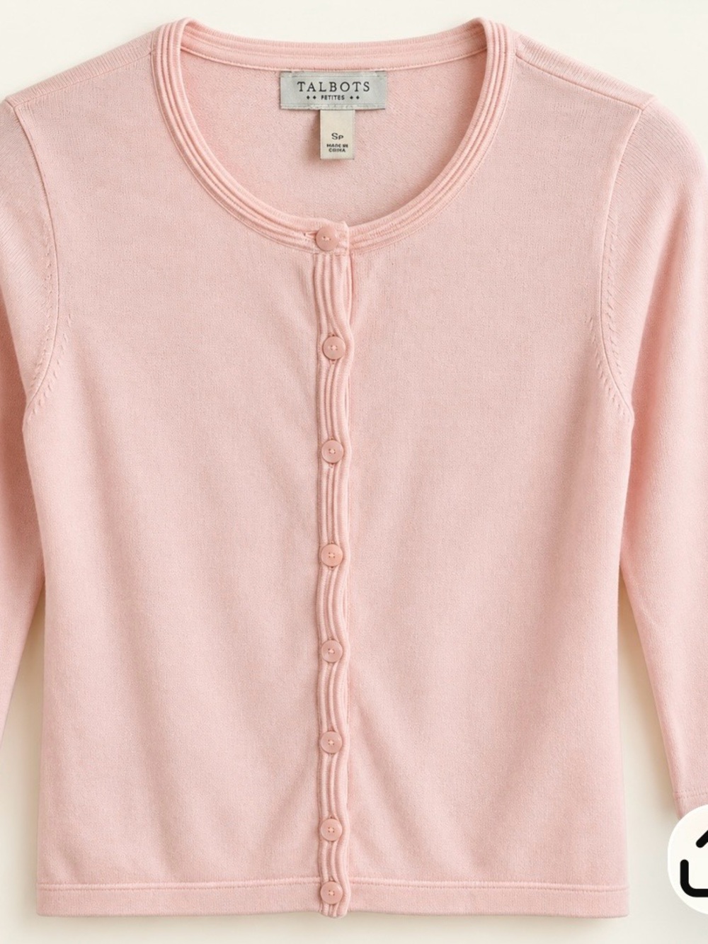 Talbots Petites SP Blush Pink 100% Cotton Button Cardigan